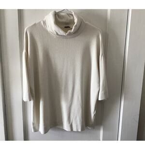 J.Crew 365 Cream Crepe Drop short sleeve Turtleneck Boxy Top Medium